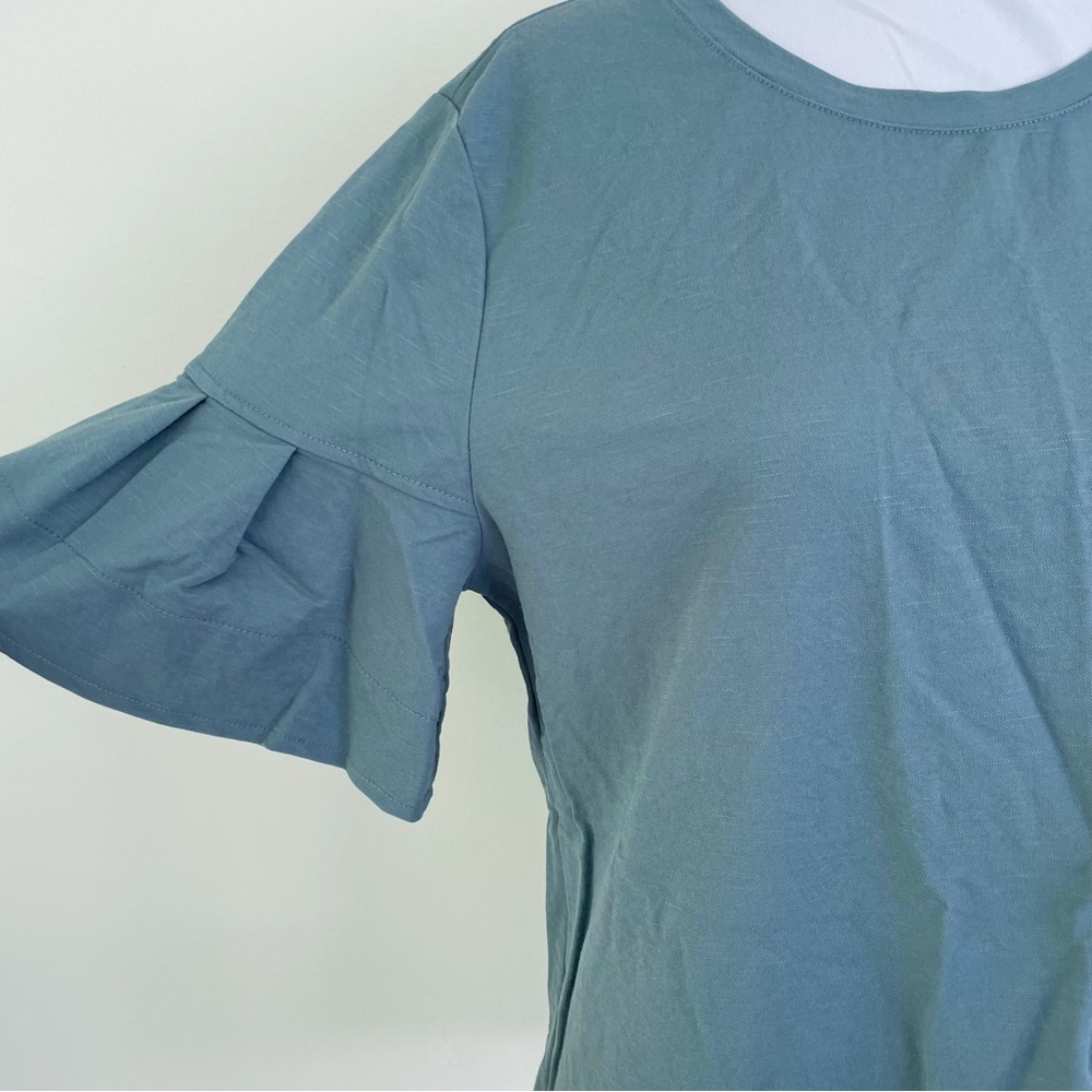 Ann Taylor Pleated Ruffle Sleeve Tee Seafoam Blue L Large - Picture 4 of 8